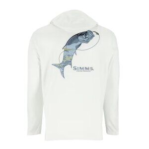 Simms Fishing Tech UPF + 30 Sun Protection Men's Hoodie White Tarpon